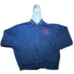 Nike USA Olympics Mens Large Navy Hoodie with Embroidered Logo Full Zip